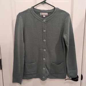 Carolyn Taylor Sage Green Knit Cardigan Sweater with Pockets, Size Petite Small